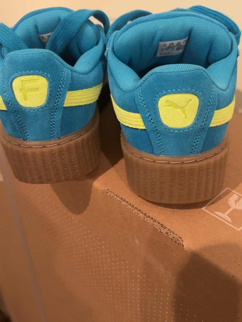 Puma Kids Teal Suede Sneakers with Yellow Accent